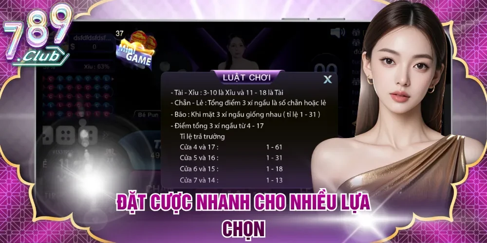 Đặt cược Tài xỉu livestreams nhanh cho nhiều lựa chọn