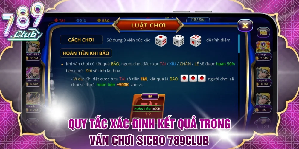 Quy tắc xác định kết quả trong ván chơi Sicbo 789Club