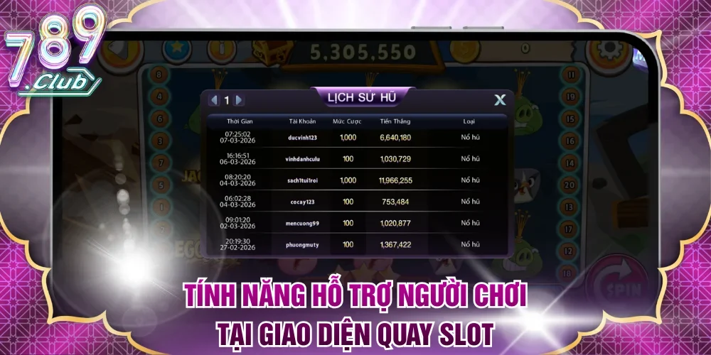 Tính năng hỗ trợ người chơi tại giao diện quay slot